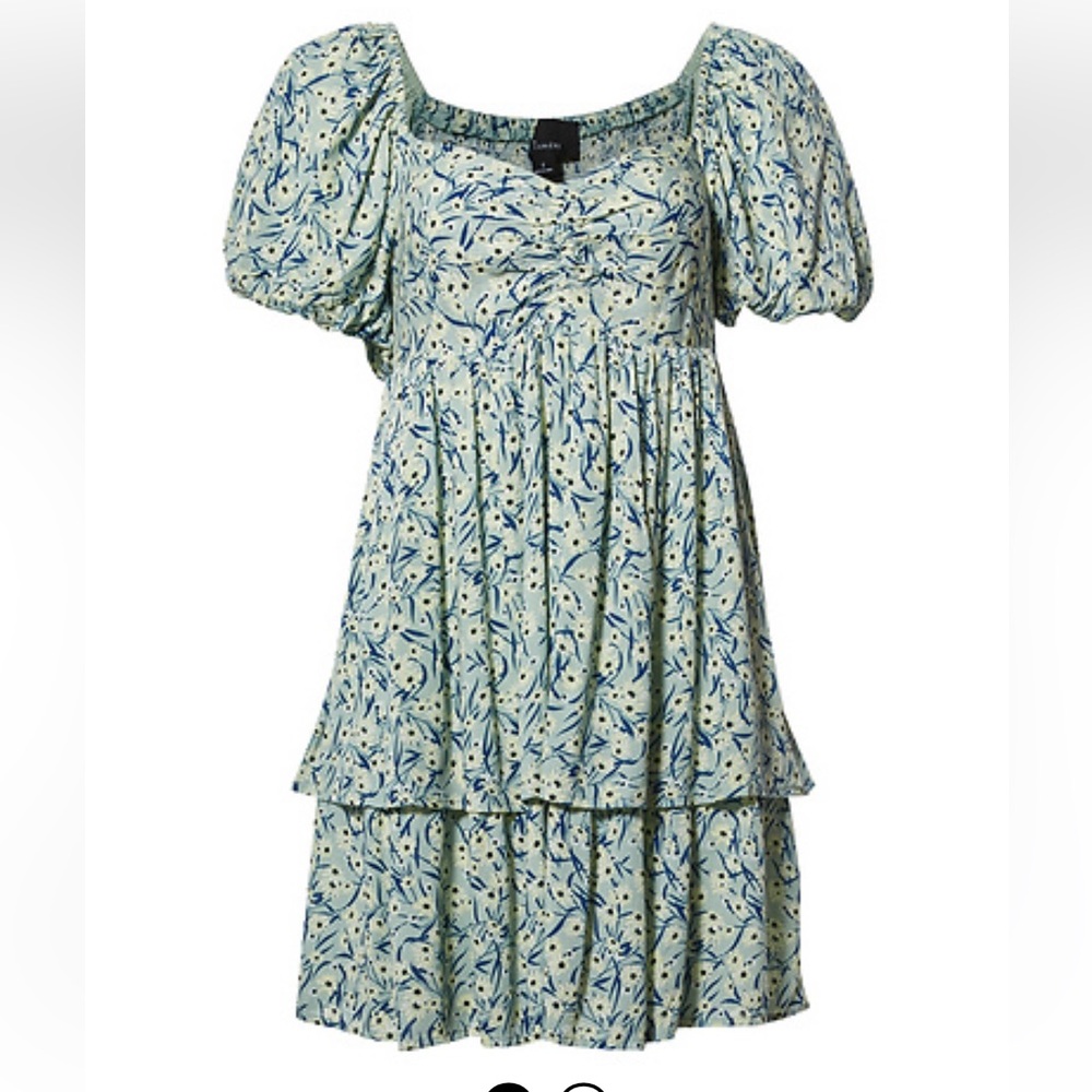 Lumiere Floral Puff Sleeve Mini Dress in Blue Multi
